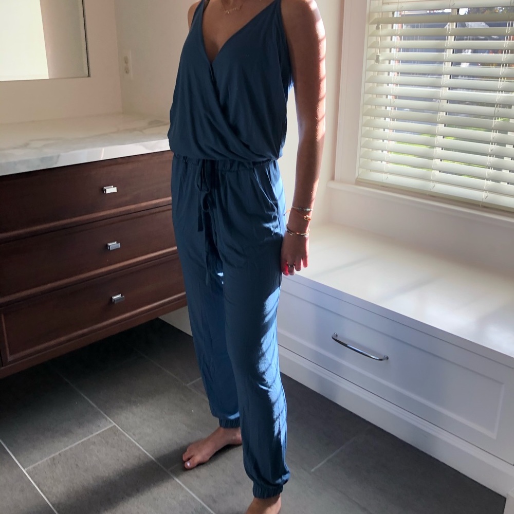 Blue jumpsuit.